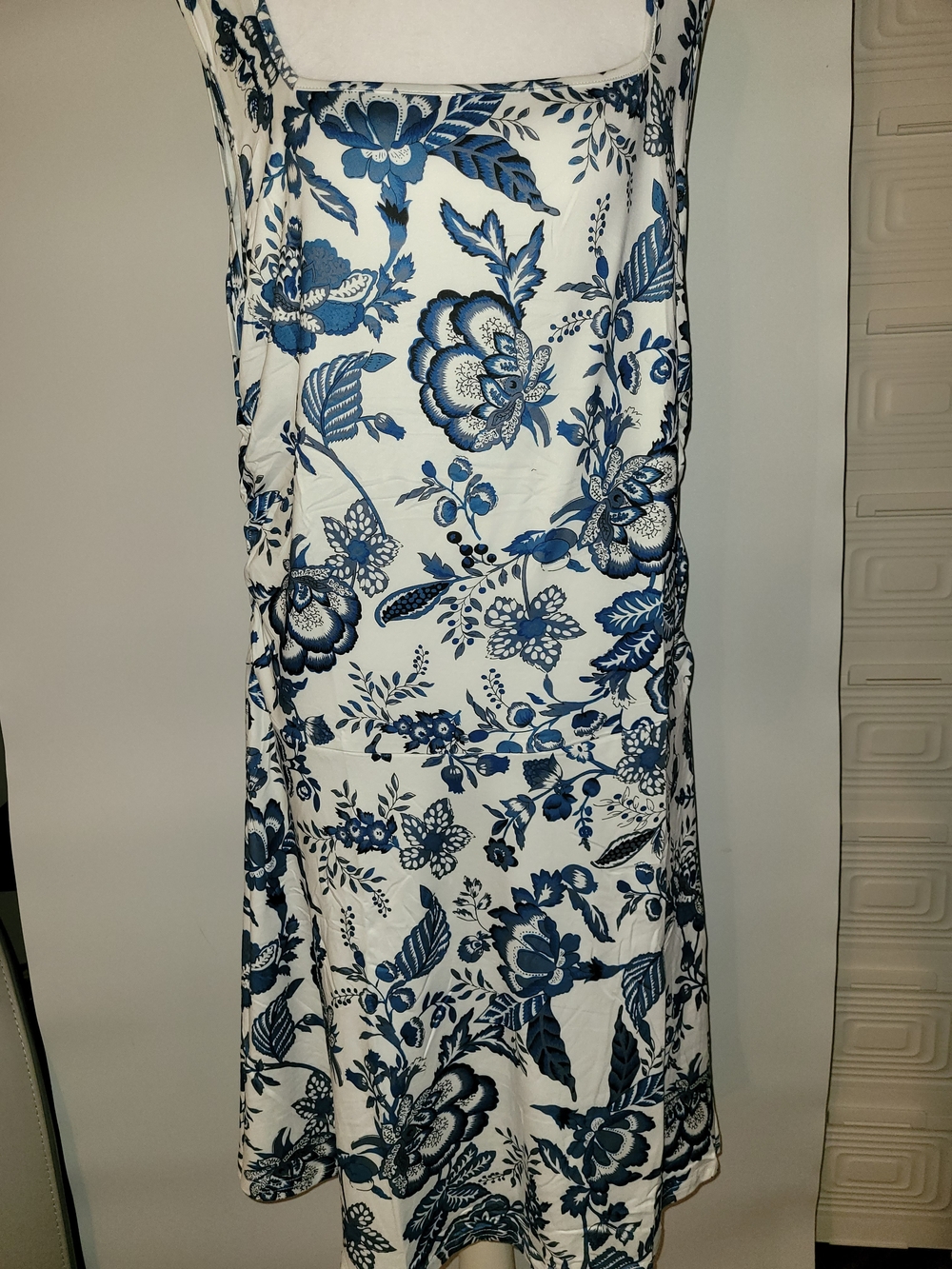 Blue Floral Print White Midi Dress